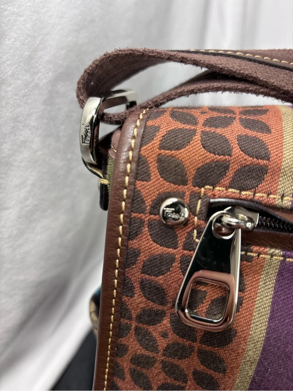 FOSSIL Vintage Y2K Multicolor Canvas Crossbody Messenger Bag Boho Festival